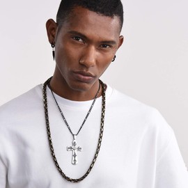 U7 3mm Figaro Chain Black Color with Inlaid Stainless Steel Necklace for Pendant, 22"