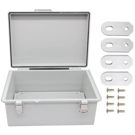 AIRTAK Watertight Electrical Junction Box with Mounting Plate, Clear Hinged Cover Stainless Steel Latch, Plastic Enclosure for Project Wall Bracket, IP67 13.8 * 9.8 * 5.9inch（350×250×150mm）