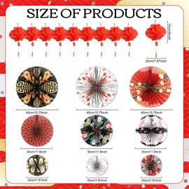 Lovarywow Japanese Hibachi Party Decorations, 18PCS Japanese Style Paper Fans Lanterns Hanging Decor, Asian Chinese Baby Shower Wedding Birthday Party Supplies