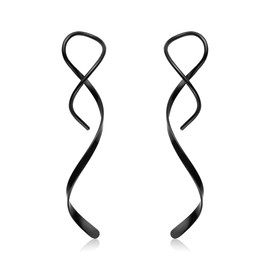 Hanreshe Spiral Threader Earrings for Women Handmade Twisted Spiral Stainless Steel Black Drop Dangle Earrings Threader Earrings