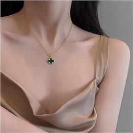 Four Leaf Clover Jewelry,3pcs Lucky Four Leaf Clover Jewelry Set Stylish Simplicity Gold-Plated Bracelet, Necklace, Earrings Set Women's Gift（Green）