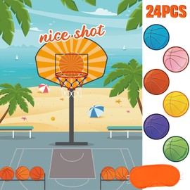 Basketball Party Games - Pin The Basketball On The Hoop Birthday Games for Boys Kids Basketball Themed Party Decorations Supplies Sports Poster with 24pcs Ball Stickers Basketball Party Favors