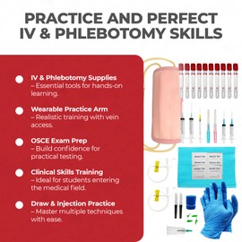 Phlebotomy Practice Kit and IV Practice Kit for Nurses and Other Medical Professionals - Practice and Perfect Venipuncture Skills Before Working On Real People.