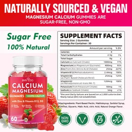 Calcium Gummies 1000mg with Vitamin D3 K2 & B Complex, Potassium, Calcium Magnesium Zinc Gummies for Bone, Muscle, Mood and Immunity - Vegan, Non-GMO, Strawberry Flavor 120 Count