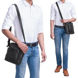 STILORD 'Ashton' Men's Leather Shoulder Bag Vintage Men's Bag Leather Crossbody Bag Small Messenger Bag for Men Shoulder Bag Genuine Leather, black, shoulder bag