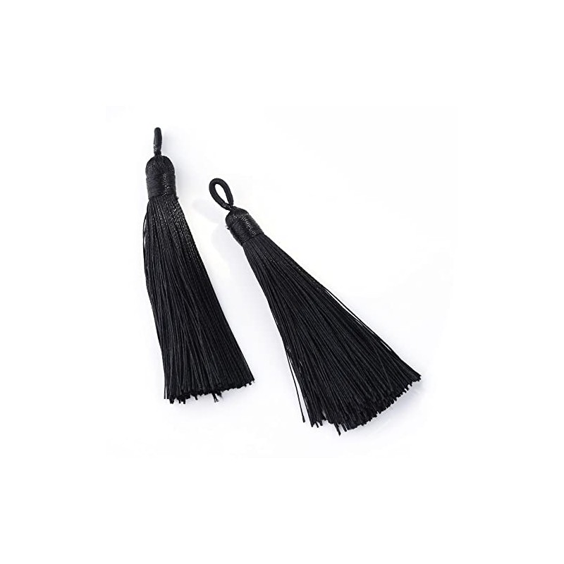 5 x Black Silky Soft 8cm-9cm Tassels with Hanging Loops