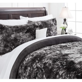 Chanasya Ultra Soft Faux Fur 3-Piece Bedding King Duvet Cover Set - Cozy Fuzzy Faux Fur Comforter Cover - Zipper Closure Reversible Mink (1 Duvet Cover & 2 Pillowcases) Gray - King