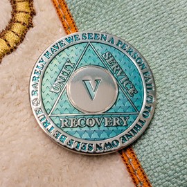5 Year Sobriety Coin | Legacy AA Chip | Thick Triplate Recovery Anniversary Token (Aqua)