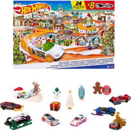 Hot Wheels Hot Wheels Toy Car Set, 2023 Advent Calendar with 8 1:64 Scale Vehicles, 16 Accessories & Playmat for Kids & Collectors