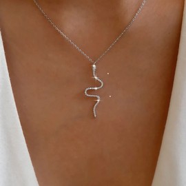 Cybche Vintage Rhinestone Snake Chain Punk CZ Snake Choker Necklace Crystal Snake Pendant Necklace Gold Serpent Necklace Chain CZ Snake Animal Necklace Jewellery for Women, Zinc, No Gemstone