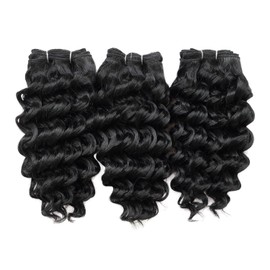 Janet Collection Human Hair Blend Weave Remy Illusion Deep 3pcs (PITCH GRAY)