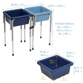 ECR4Kids 2-Station Sand and Water Adjustable Play Table, Sensory Bins, Navy/Powder Blue
