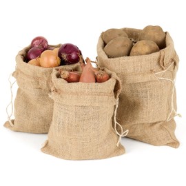 La Cordeline 3 Natural Jute Bags for Storing Vegetables, Potatoes and Onions with Drawstring for Tightening