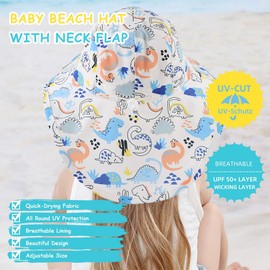 Pesaat Baby Sun Hat, for Girls with UV Protection, Sun Hat, Baby Boy, with Neck Protection, Summer Hat, Children Baby Hat, Summer - Umbrella. Dinosaur Sky Blue