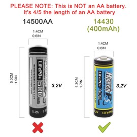 (8-Pack) HyperPS 3.2V LiFePo4 14430 (14 x 43mm) 400mAh Rechargeable Battery for Solar Panel Light, Tooth Brush, Shaver, Flashlight