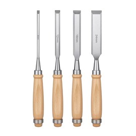 Set of 4 Chisel Tool Chisel for Carpentry 0.27/0.7/0.71/0.9 inches (6/12/18/24 mm) Carved, Chrome Vanadium Steel, Excellent Sharpness, Professional Use, For Carpentry