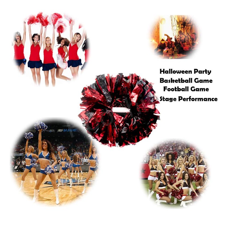 Hooshing 2PCS Cheerleading Pom Poms Black and Red with Baton