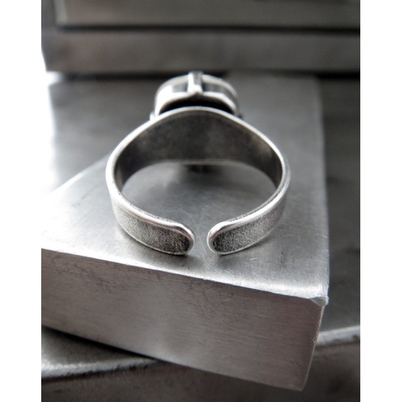 Sparkly Clear Crystal Ring with Antique Silver Plated Adjustable Band