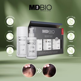 MD PLUS BIO Hair Regrowth & Care Set For All Genders, Hair Growh Serum With Pack, Colored And All Types Hair Repair Set, Includes Spray-Shampoo-Vitamins Care Set