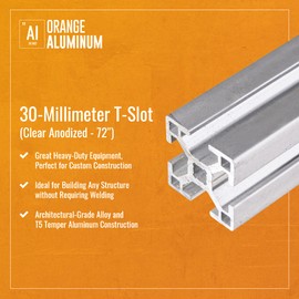 Orange Aluminum Heavy Duty T-Slot Quad Track Framing Aluminum Extrusion 30-Millimeter - Versatile Modular System, USA-Made 6063 Alloy, Different Lengths, Aluminum Extrusion Accessories, 72" Length