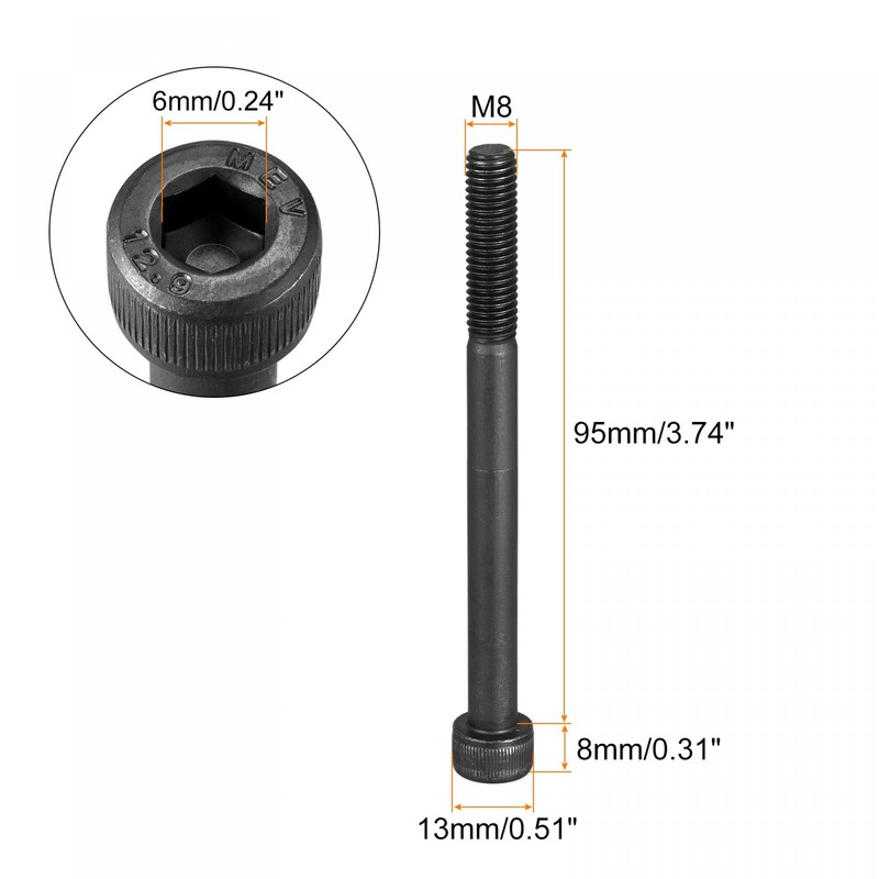 sourcing map M8x95mm Socket Head Bolts 12.9 Grade Alloy Steel