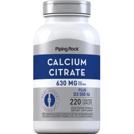 Piping Rock Calcium Citrate with Vitamin D3 | 630mg | 220 Caplets | by Piping Rock