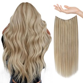 Sunny Hair Sunny Blonde Hair Extensions 18 Inch Wire Hair Extensions Ash Blonde Highlights Light Blonde Secret Hair Extensions Human Hair with Invisible Clips Blonde Hair Extensions Real Human Hair 80G
