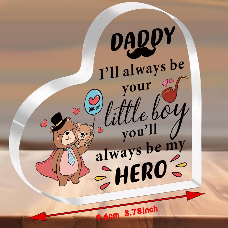 SMARGO Daddy Gifts from Son Heart-Shaped Acrylic Plaque Gifts for