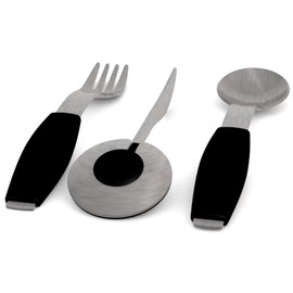 Ornamin Besteckset 3-teilig mit schwarzen Griffkissen | Einhänder-Besteck mit Hilfsfunktion für intuitive Nutzung | Spezial-Besteck, Einhänder-Hilfsmittel, Essbesteck, Esshilfe