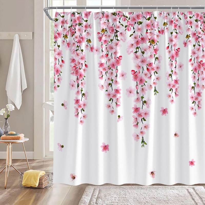 Cherry Blossom Shower Curtain Pink Flower Floral Weeping Vine Nature