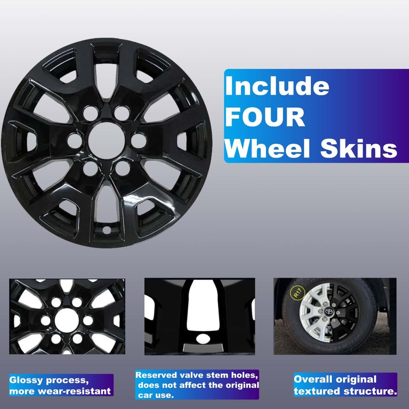 TULALUX Wheel Skins Compatible with Toyota Tacoma 2024-2025; Glossy Black