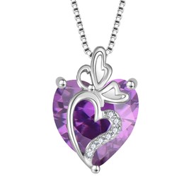Rocayi Butterfly Necklace for Women 925 Sterling Silver Amethyst Necklace February Birthstone Love Heart Dainty Pendant Jewelry Gifts for Women Wife Girlfriend Mother Daughter Her