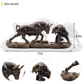 Irayin Wall Street Bull & Bear Battle Resin Statue, Abstract Figure Bull Bear Fight Financial Broker Gift for Living Room, Study, Office, Bookcase, Bedroom - Black