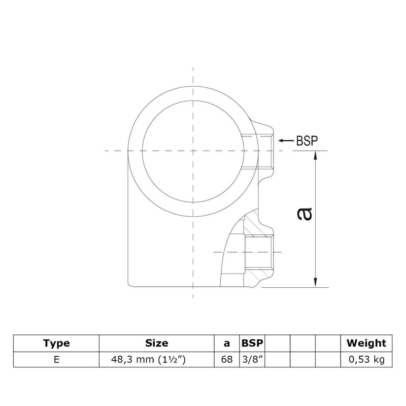 Pipe Connector Type 2, T-Piece Short, Diameter 48.3 mm