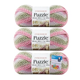 Premier Yarn Puzzle - 7 oz - #5 Bulky Weight - 3-Pack Bundle with Bellas Crafts Stitch Markers (Double Dutch)