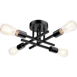 TOBUSA Semi Flush Mount Ceiling Light Fixture Matte Black, Modern Sputnik Close to Ceiling Light, Chandelier Light Fixture Ceiling for Bedroom Kitchen Living Room Dining Room, 4 Light E26 Socket