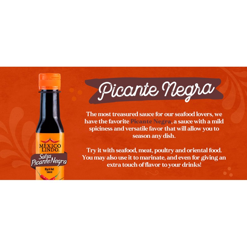 Mexico Lindo Picante Negra Hot Sauce Display, 5 fl oz,
