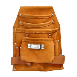 Mivos Leather Tool Belt Bag - Mini Tool Bag for Belt with Hammer Loops, Tape Measure Holder, Nail Bag - Universal Tool Belt Bag for Craftsmen Carpenters Beige