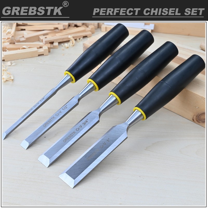 GREBSTK 9.5in Wood Chisel Set for Woodworking, 4pcs Chrome Vanadium