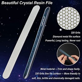 Hermosa lima de uñas de cristal azul, de larga duración, lima de manicura de metal con bajo contenido de carbono, juego de lima de manicura y tampón, 