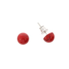 Artisana Schmuck Earrings with Coral (Reconstructed) Round Stud Earrings in Rhodium-Plated 925/000 Sterling Silver, Rhodium-plated 925/000 sterling silver Coral reconstructed, Coral reconstructed
