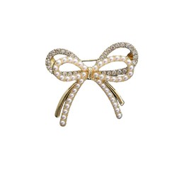 LISADORE Bow Knot Brooch Rhinestone Bow Brooch Pearl Bowknot Lapel Pin Alloy Pearl Brooch Pin Ribbon Bow Badge Pin Women Dresses Shawl Sweater Decoration