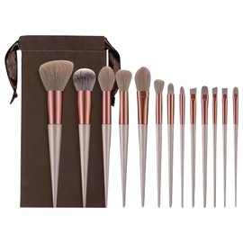 ccHuDE 13 Pcs Makeup Brushes Set Professional Eyeshadow Blush Brushes Soft Bristle Foundation Brush Angled Face Brush Synthetic Concealers Brushes with Velvet Pouch Brown