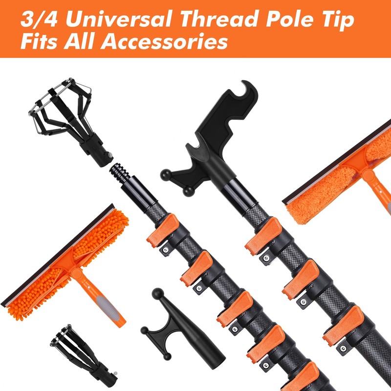 Msnaile Window Washing Kit with Extension Pole 4.7 to 24FT,