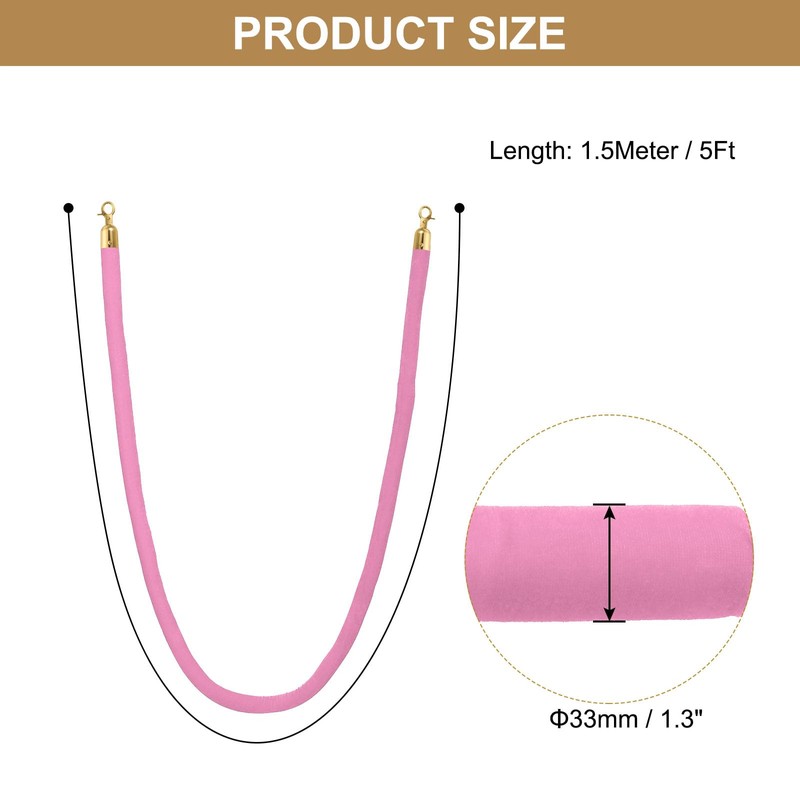 PATIKIL 5 Feet Pink Velvet Stanchion Rope, 4 Pack Crowd