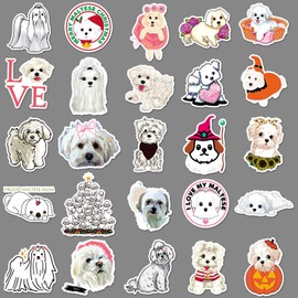 AUCEKO Pack of 50 Maltese Dog Stickers Pack Maltese Dog Sticker Set Waterproof Vinyl Sticker for Laptop Children Cars Motorcycle Bicycle Skateboard Luggage Suitcase Computer Sticker Graffiti Decal