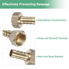 M METERXITY 2-Pack Brass Hose Barb Fittings, 10mm x G3/8 Female Adapter Hose Connector with Stainless Steel Hose Clamp & PTFE Tape, Barbed Air Hose Repair Fitting Adapter Kit