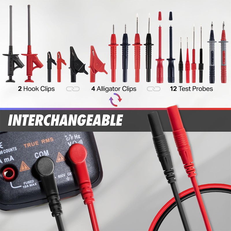 PowerBear 29PCS Multimeter Test Leads Kit with Replaceable Wire Piercing