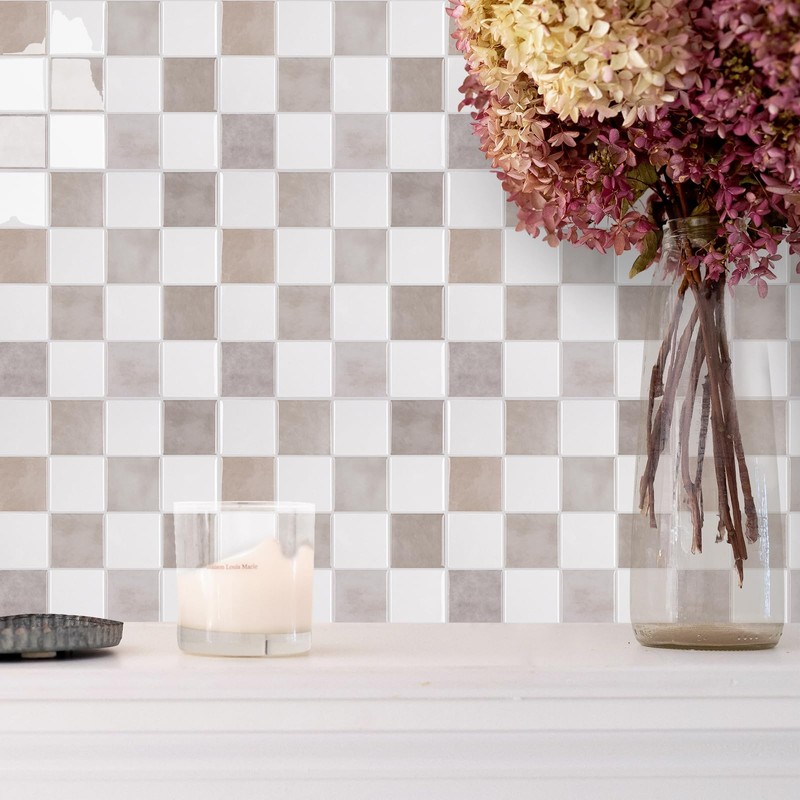WalDecoo Square Tile Stick on for Kitchen, 3D Mosaic Tile