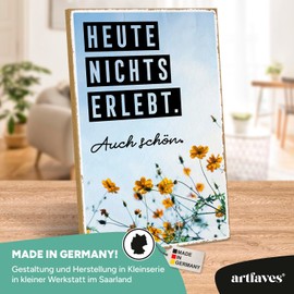 ARTFAVES® Wall Picture Wooden Sign with Saying "Heute nichts erlebt - auch schön - Door Sign Retro Vintage Decorative Picture Gift - Funny Sayings